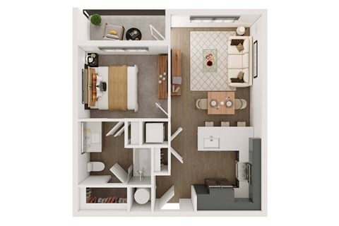 Floor plan for 1 bed, 1 bath, 659 sqft